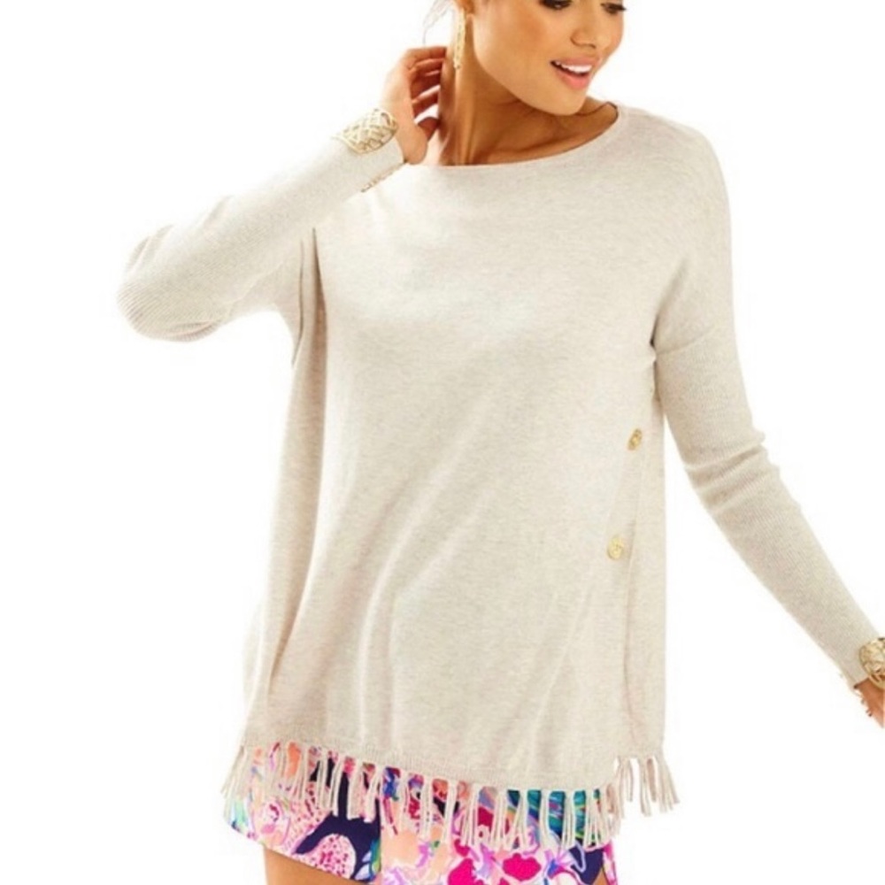 Lilly Pulitzer Gold Ramona Fringe Sweater Size M